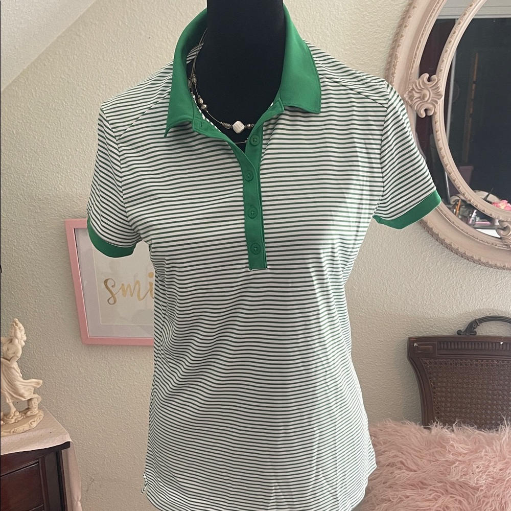 Nike Golf Green Striped Polo Shirt Dri-Fit size M